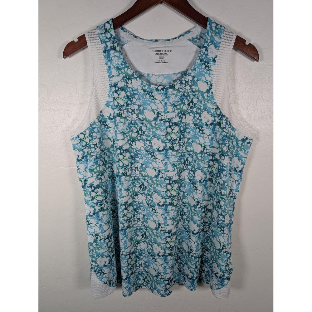 ExOfficio Tank Top‎ Womens Large Blue White Sleeveless Athletic Shirt Quick Dry